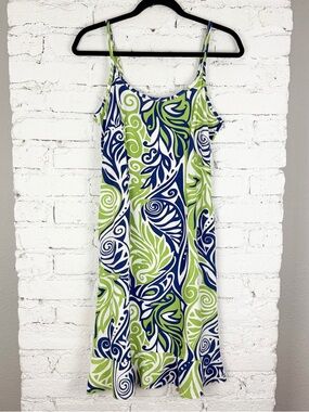 Hilo Hattie Blue Green Ruffle Rayon Slip Cami Tank Dress VTG Vintage XS